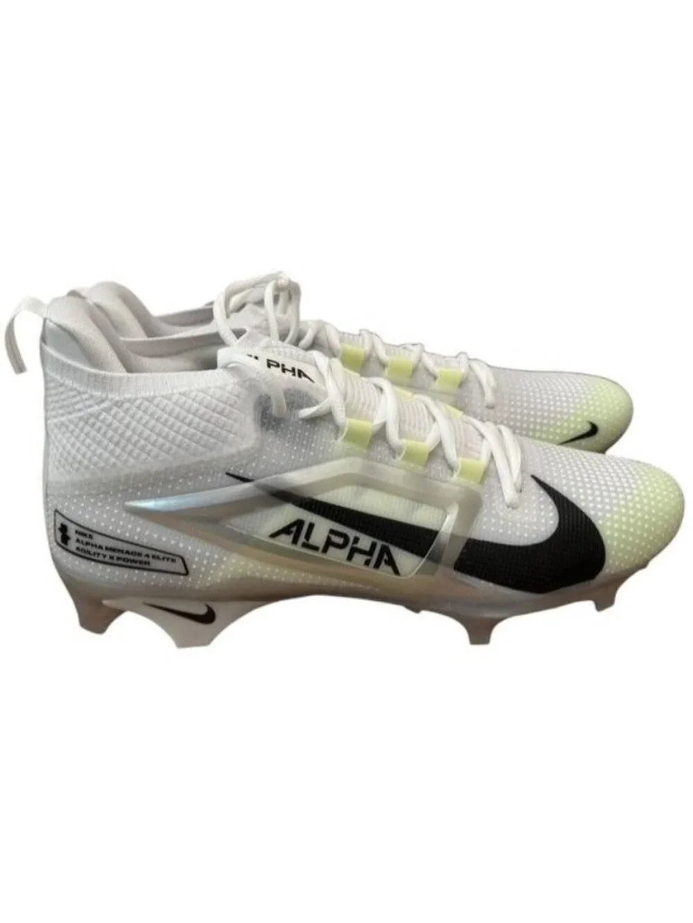 Nike Alpha Menace 4 Elite Football Cleat White/Black FD7036-100 Men's 8.5 NEW